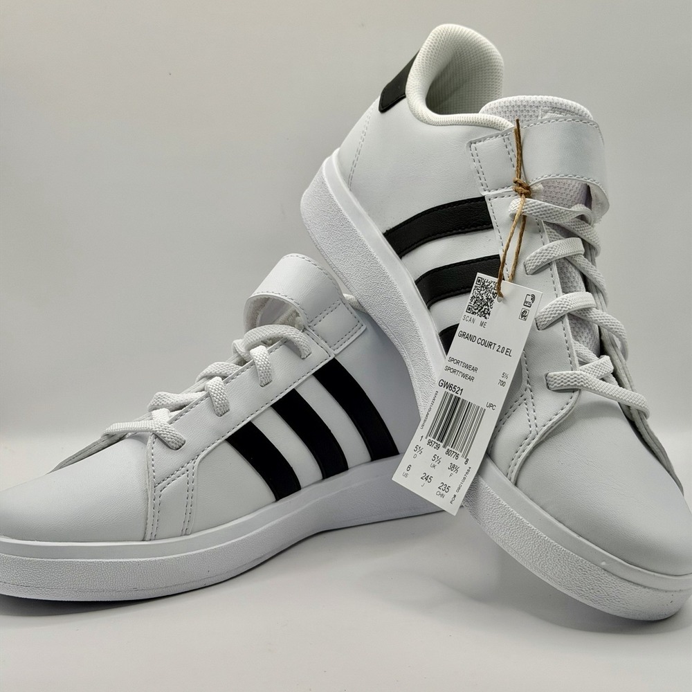 Adidas Grand Court 2.0 EL K White/Black Kid's Sneakers - Size 6 NWB GW6521